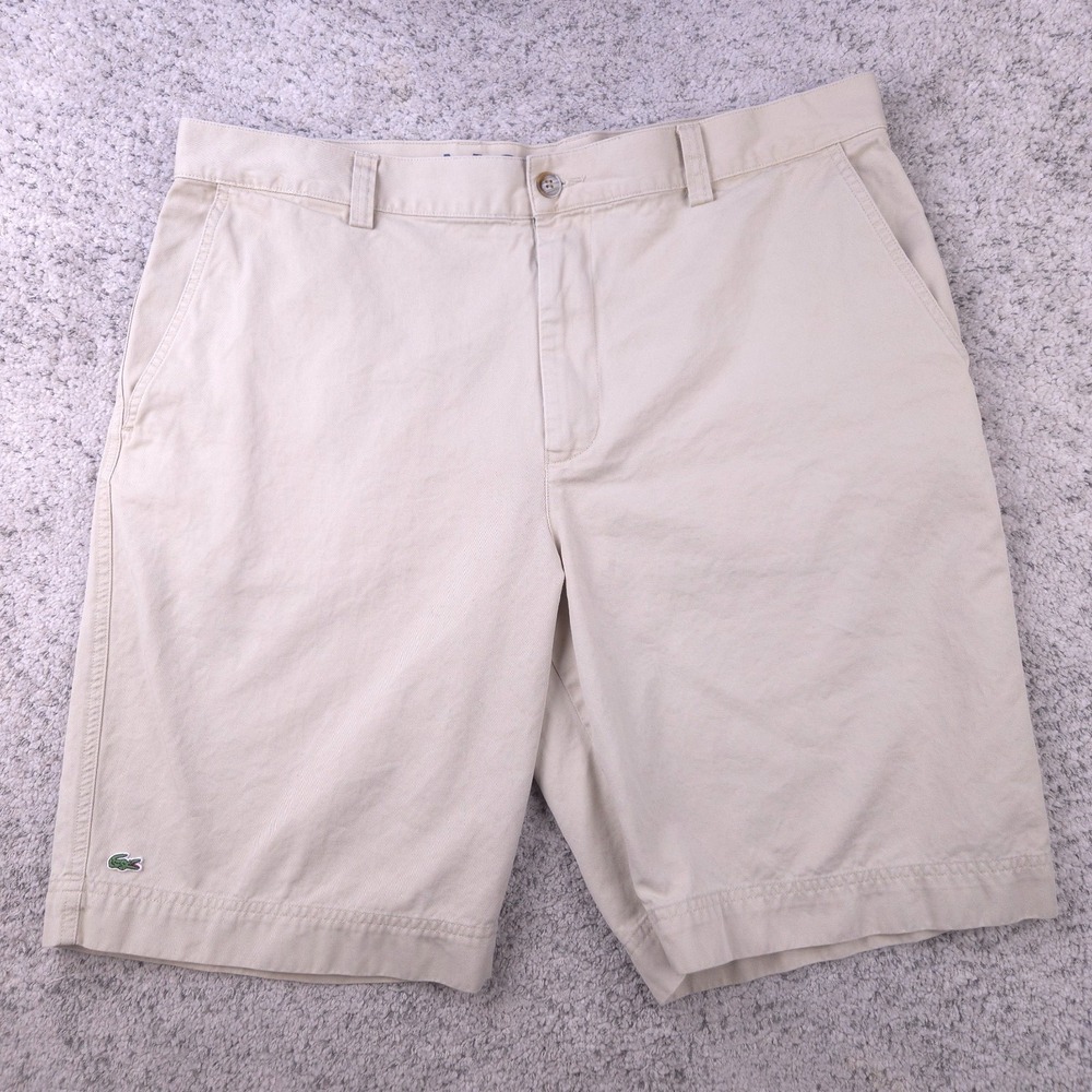 Lacoste Shorts Mens 38 48EU Chino Khaki Beige 10.5 Inseam Twill Croc Logo